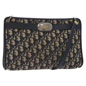 Authentic Christian Dior Trotter Canvas Shoulder Bag Navy Gold